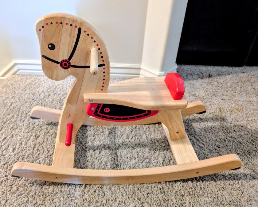 Wooden Rocking Horse Toddler Ride-On Toy with Safety Seat and Handles