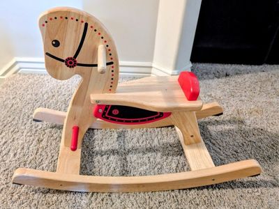 Wooden Rocking Horse Toddler Ride-On Toy with Safety Seat and Handles