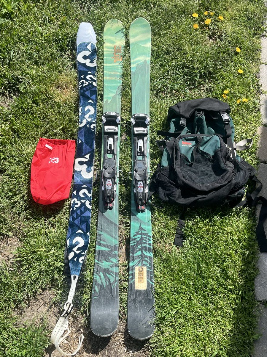 Ski touring gear skins binding skis bag