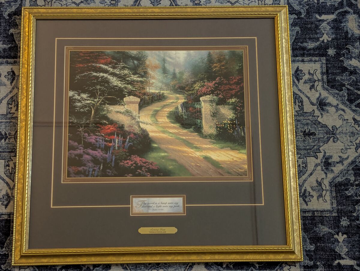 Spring Gate Thomas Kinkade Framed Lithograph Gold Tone Frame 21x22", Accent COA