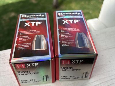 2 - 100 Round Boxes Of hornady 9mm XTP Bullets
