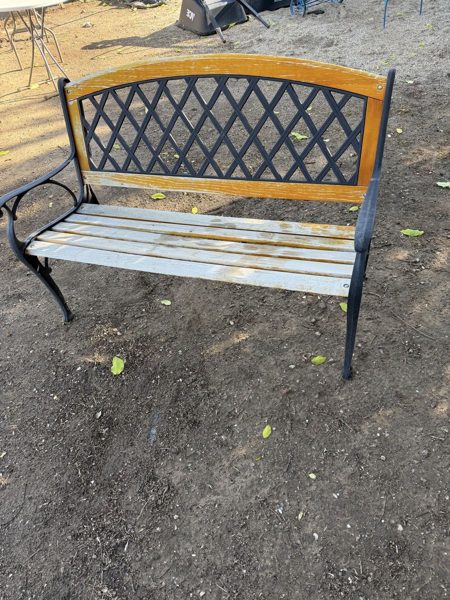 Outdoor Wooden and Metal Park Bench - Weathered