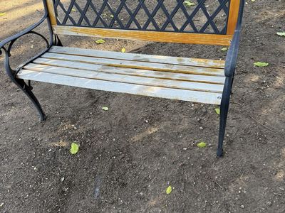 Outdoor Wooden and Metal Park Bench - Weathered