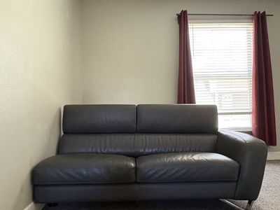 High quality gray midcentury modern leather chaise/ lounger