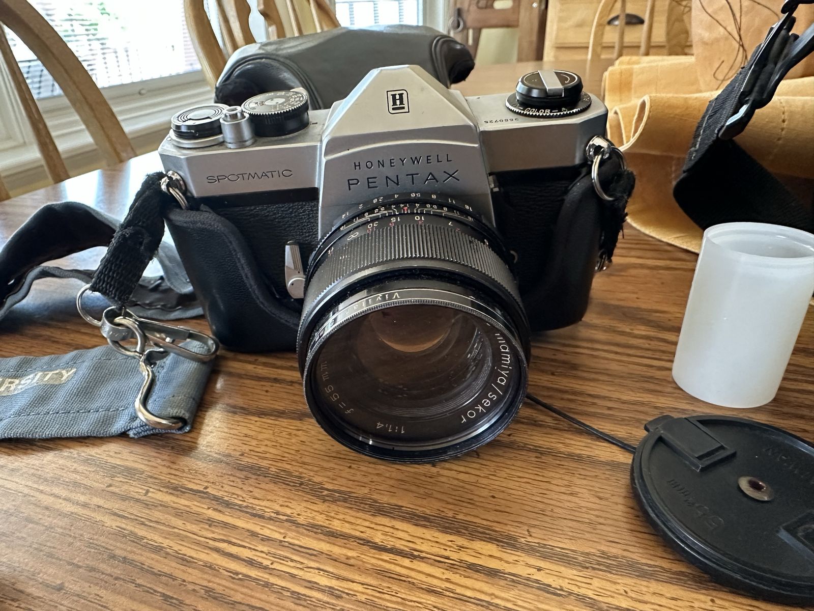 Vintage Honeywell Pentax Spotmatic 35mm Film Camera with Mamiya/Sekor 55mm f/1.4 Lens