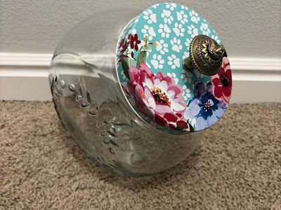 The Pioneer Woman Glass Cookie Jar with Floral Paw Print Lid & Dog Head Knob