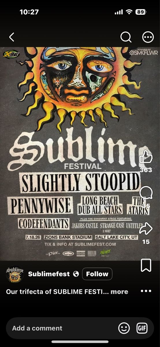 Sublime Fest Salt Lake City UT 2026 Ticket - Slightly Stoopid, Pennywise, Long Beach Dub Allstars