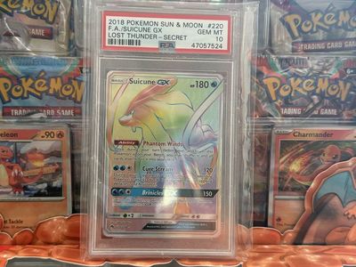 Pokemon Cards - PSA 10 Suicune GX 220/214 Lost Thunder Rainbow Secret Rare Pokemon Card GEM MINT