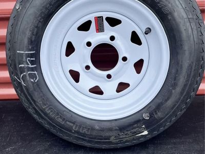 Brand New Hi Run ST 5.30-12 Trailer Tire Mounted on New White Wheel 5 on4.5 Pattern