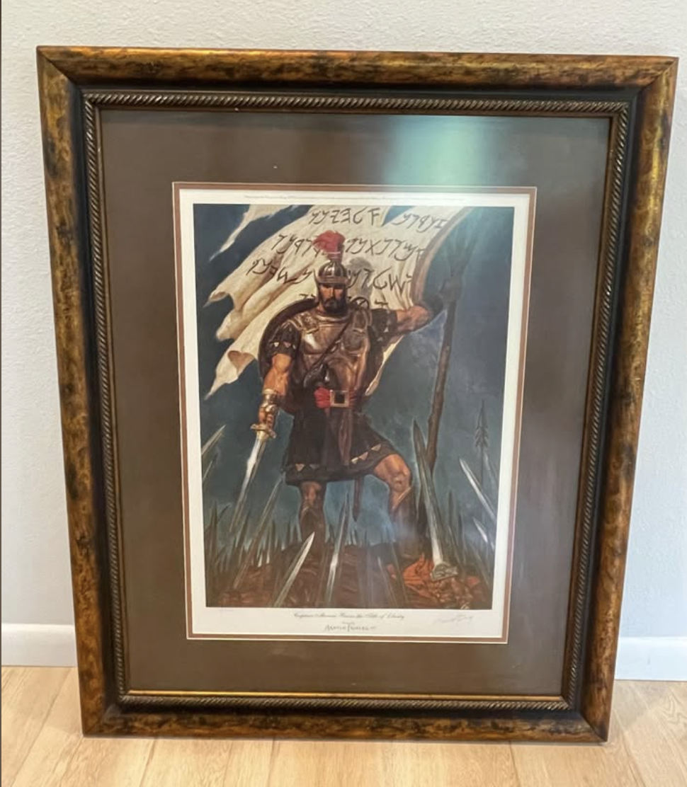 Captain Moroni Raises the Title of Liberty framed print - Arnold Friberg (signed)