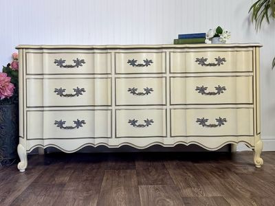Vintage French Provincial 9-Drawer Lowboy Dresser – White Fine and Furniture