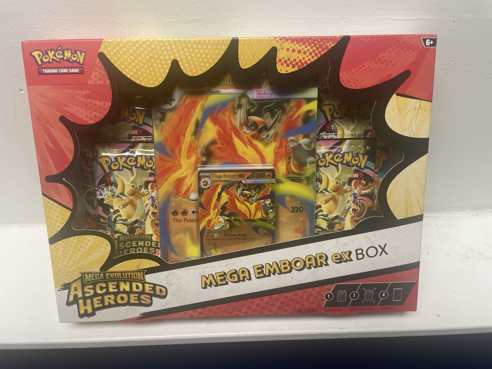 Pokemon TCG Mega Emboar EX Box - Ascended Heroes with Promo, Lenticular, 4 Boosters