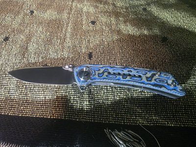 Dreamtech D3610 Folding Pocket Knife 14C28N Steel Blue Micarta* OBO