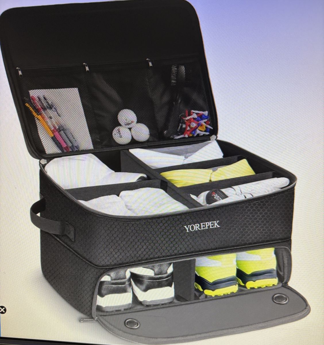 YOREPEK 2-Layer Golf Trunk Organizer - New, Grey, Hexagonal Pattern - Golf Accessory Storage Bag - NEW!