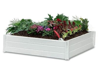 Raised Garden Bed - 48" x 48" Square White Vinyl Planter Box - Raised Garden Box for The Backyard, Patio, Balcony