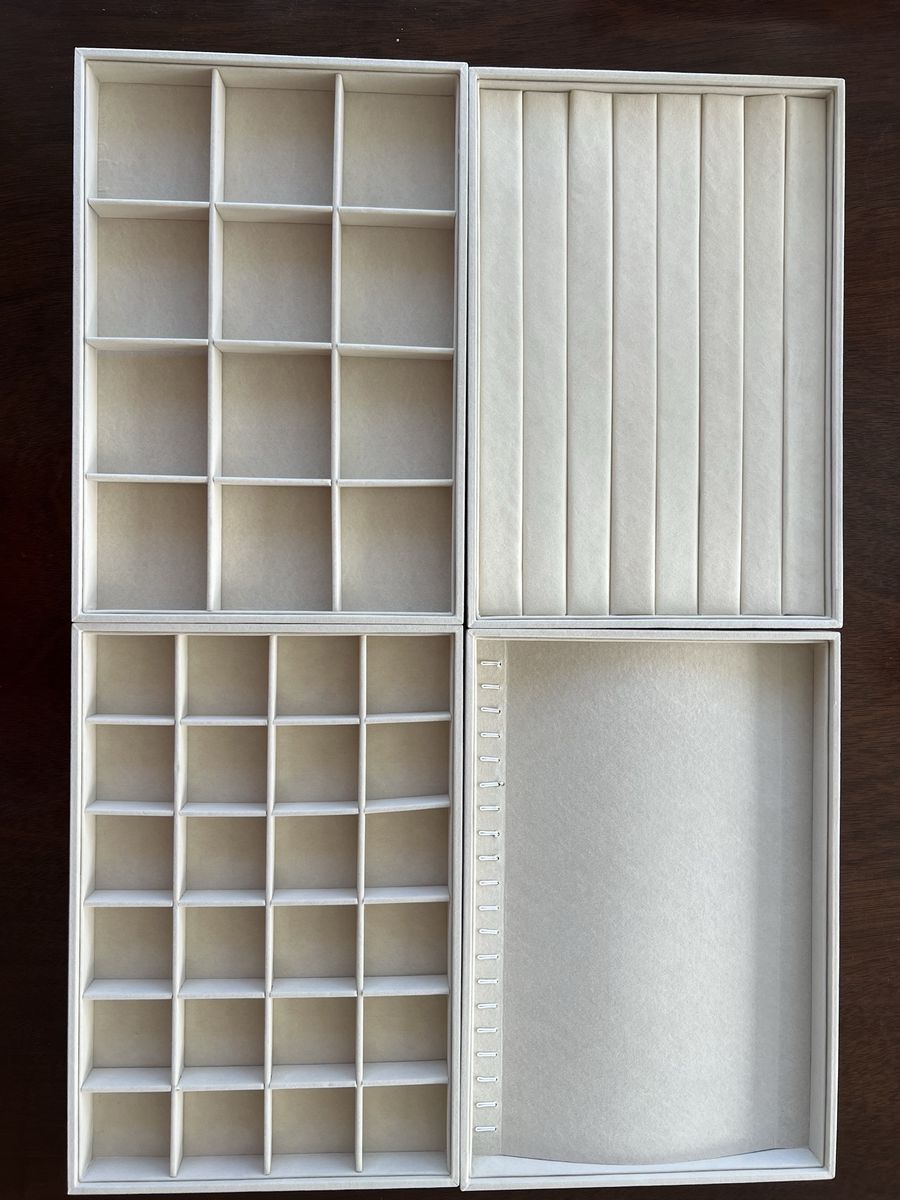 Light Tan Velvet 4-Piece Stackable Jewelry Organizer Trays with Multiple Compartments