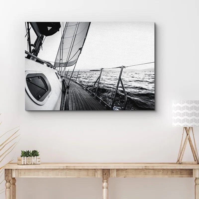 Monochrome Sailboat at Sea Canvas Wall Art - Modern Nautical Decor