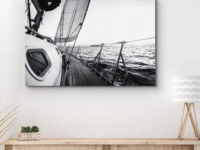 Monochrome Sailboat at Sea Canvas Wall Art - Modern Nautical Decor