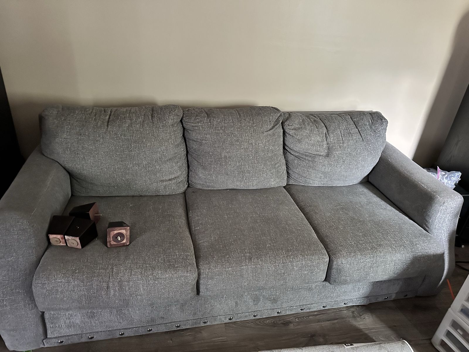 Grey Fabric Three-Seater Couch