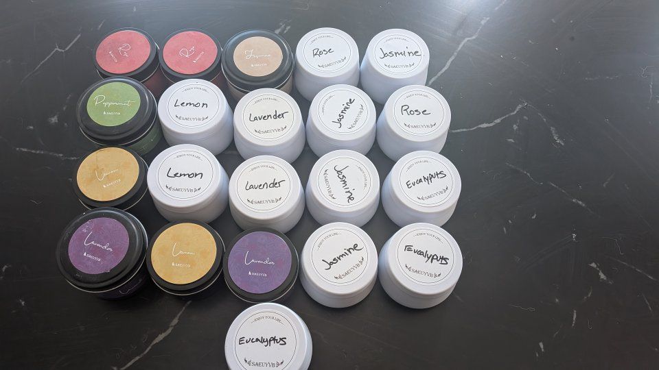 Assorted Scented Candles in Tins - Lavender, Rose, Jasmine, Eucalyptus, Peppermint, Lemon
