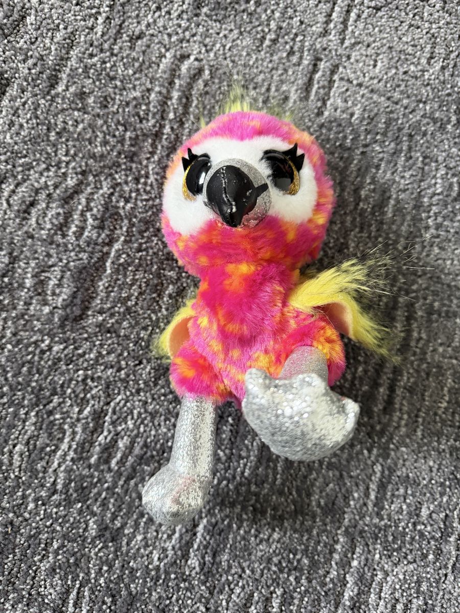 Sparkling Pink & Yellow Bird Plush Toy with Glitter Feet - Excellent Condition