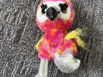 Sparkling Pink & Yellow Bird Plush Toy with Glitter Feet - Excellent Condition