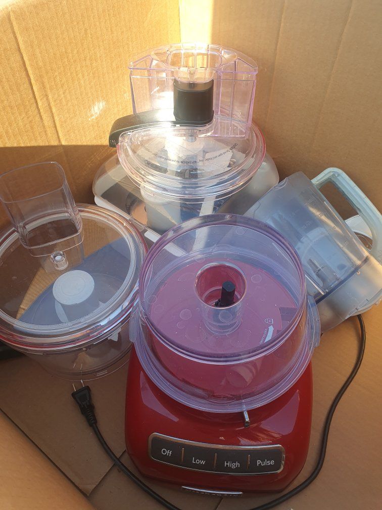 KitchenAid Food Processor Red with Bowls and Attachments Lot