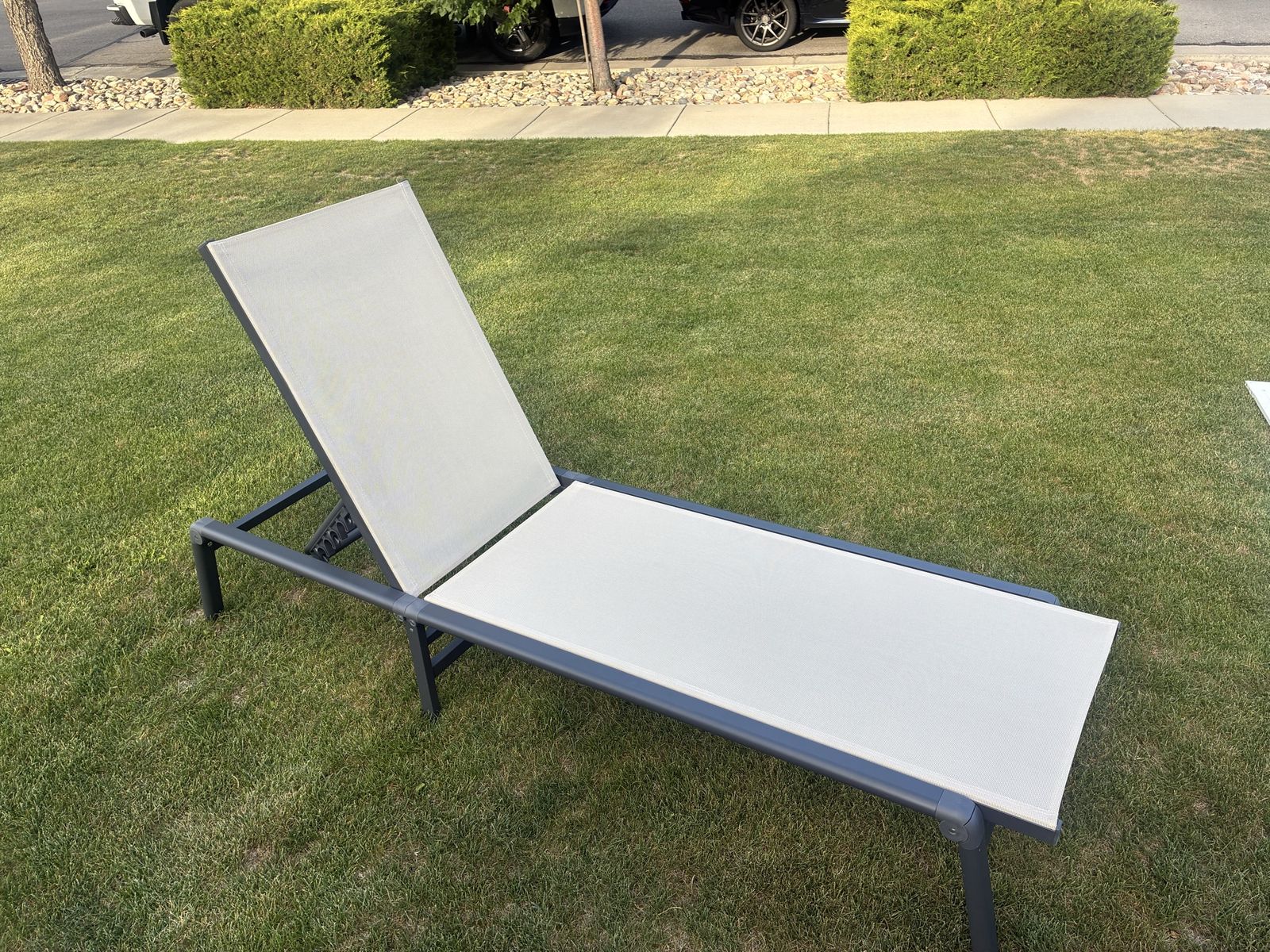 Outdoor Adjustable Chaise Lounge Chair - Gray Frame, Light Gray Fabric