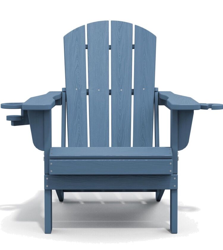 New Grey Folding HDPE Adirondack Chair w/ Cup Hold
