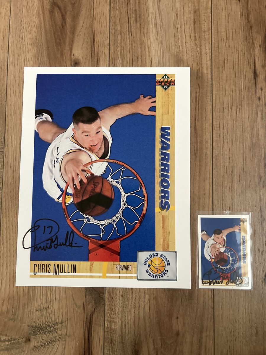 1992 Chris Mullin Upper Deck Auto Card & (1) Upper Deck Autograph NBA 8x10 Photograph of The Golden State Warriors