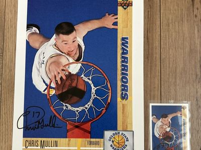 1992 Chris Mullin Upper Deck Auto Card & (1) Upper Deck Autograph NBA 8x10 Photograph of The Golden State Warriors