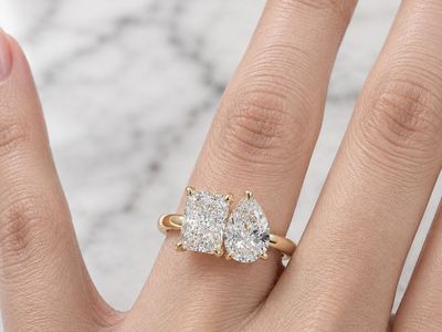 18K Yellow Gold Pear & Radiant Moi et Toi Ring | 2.66 CTW Lab Diamonds | E Color VVS Size size 5.75