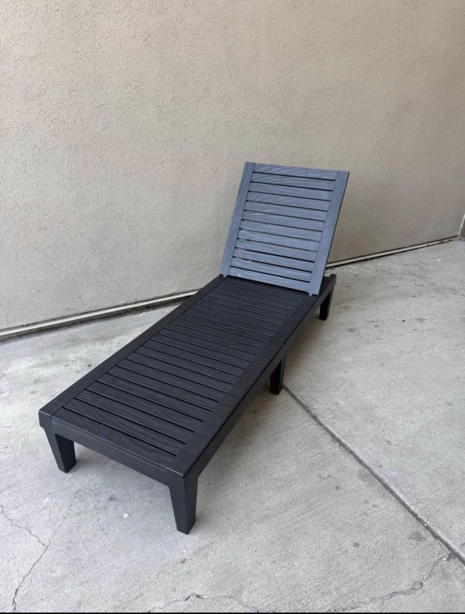 Set Of 2 Outdoor Adjustable Poly Resin Chaise Black Lounge Chair