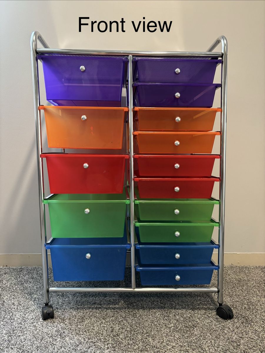 Multi-colored 15 drawer rolling storage cart