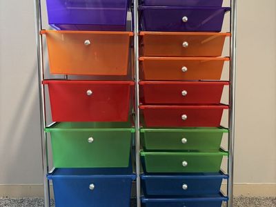 Multi-colored 15 drawer rolling storage cart