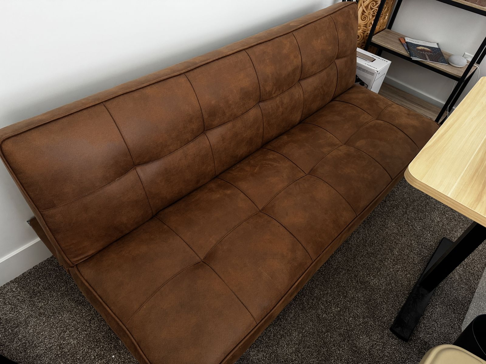Brown Faux Leather Futon Sofa Bed