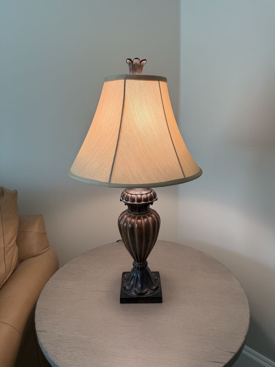 Traditional Bronze Finish Urn Style Table Lamp with Fabric Shade