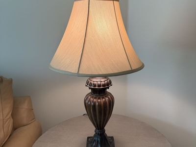Traditional Bronze Finish Urn Style Table Lamp with Fabric Shade