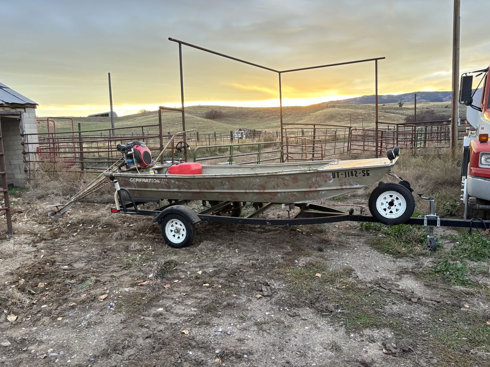 12 ft Jon boat with trailer and Honda motor