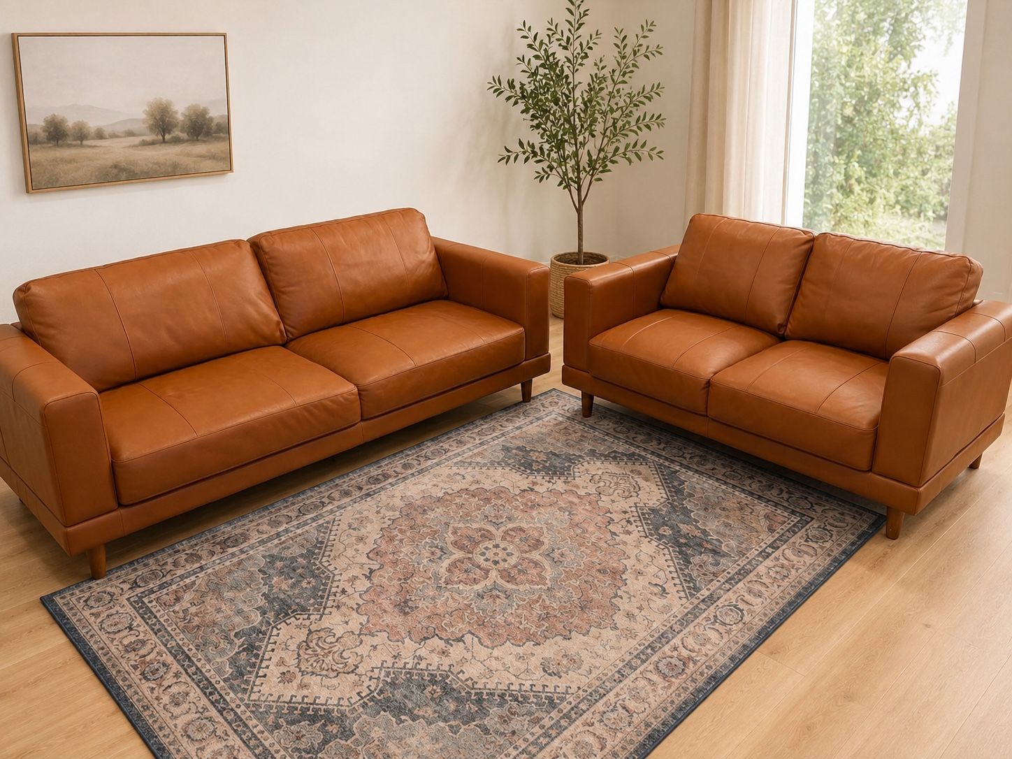 Leather Sofa & Loveseat Set - Modern Design, Excellent Condition