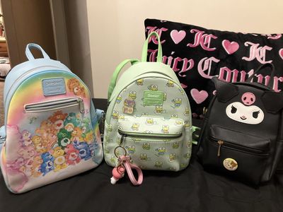 Loungefly Sanrio Keroppi & Kuromi and Care Bear Mini Backpacks - Set of 3, Green & Black, Character-Themed