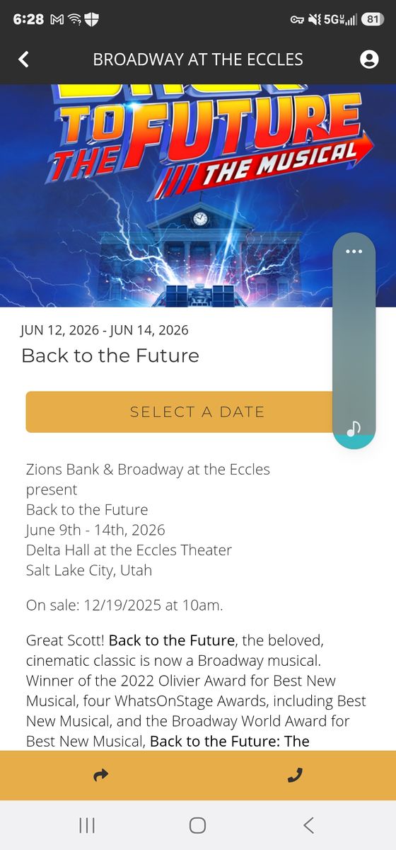 Tickets for Back to the Future at Eccles Theater