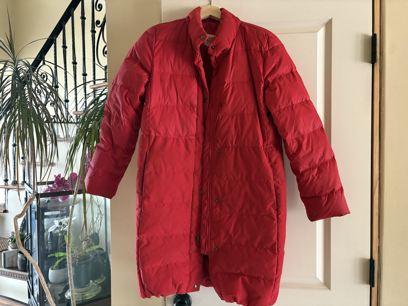 Extra Long Red Down Coat From The Gap Sz M