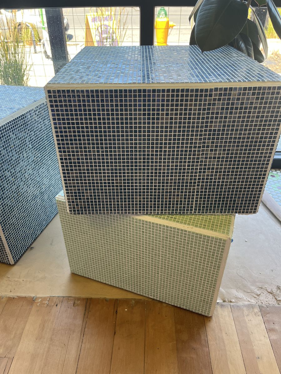 Handmade Iridescent Mosaic Display Pedestals / Side Tables – Set of 4