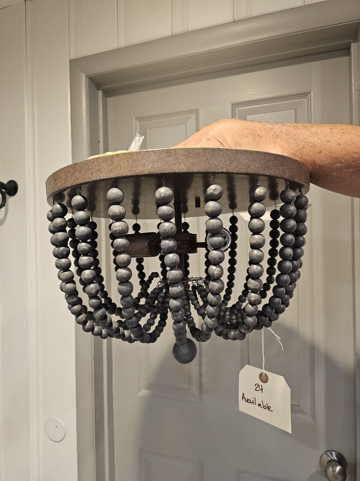 NEW 3 LIGHT WOODEN BEADED FLUSHMOUNT CHANDELIER (16 AVAILABLE)