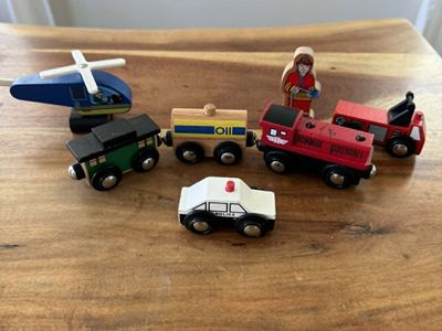 Wooden Train / Helicopter / Police Car / Fire Truck