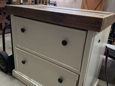 Rustic Wood Top Two-Drawer White Filing Cabinet / Nightstand