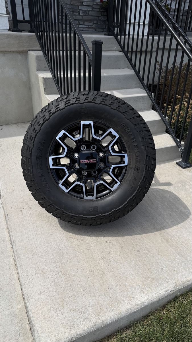 4-GMC Sierra 3500 AT4x Rims and Tires 35/12.50R18 General Grabber A/Tx Load E 