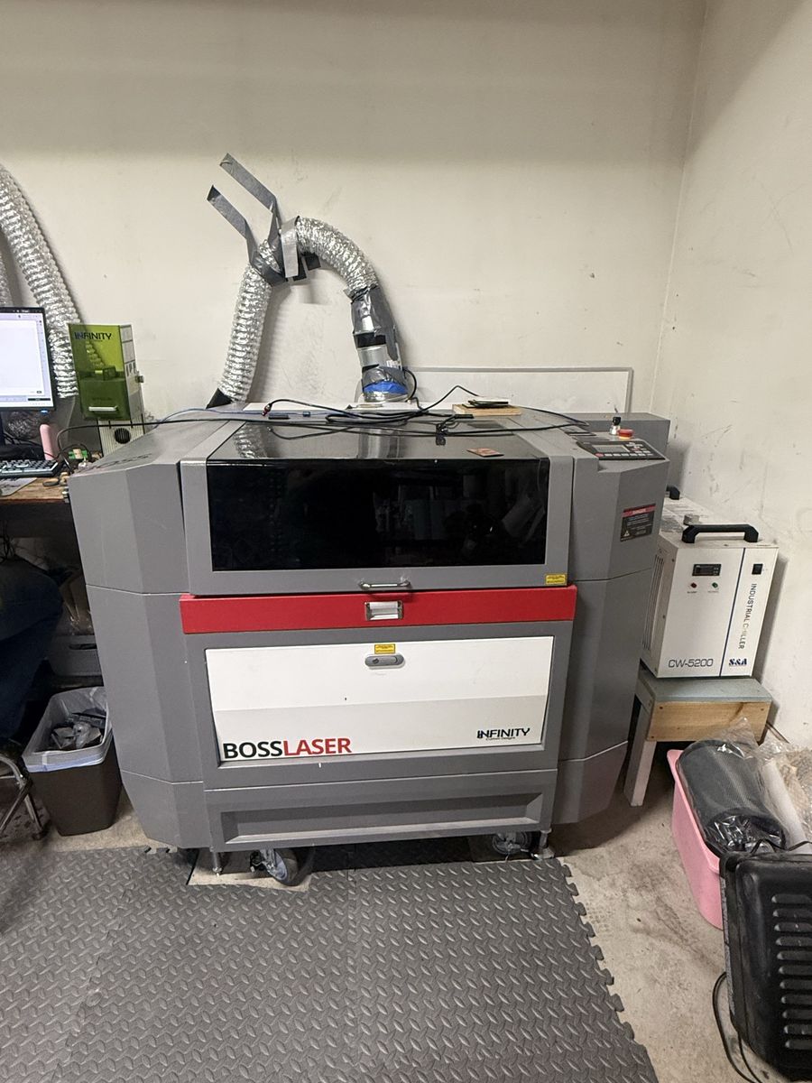 Boss co2 Laser Industrial Laser Cutter/Engraver - Used, w/ Chiller & Exhaust and rotary chuck and roller