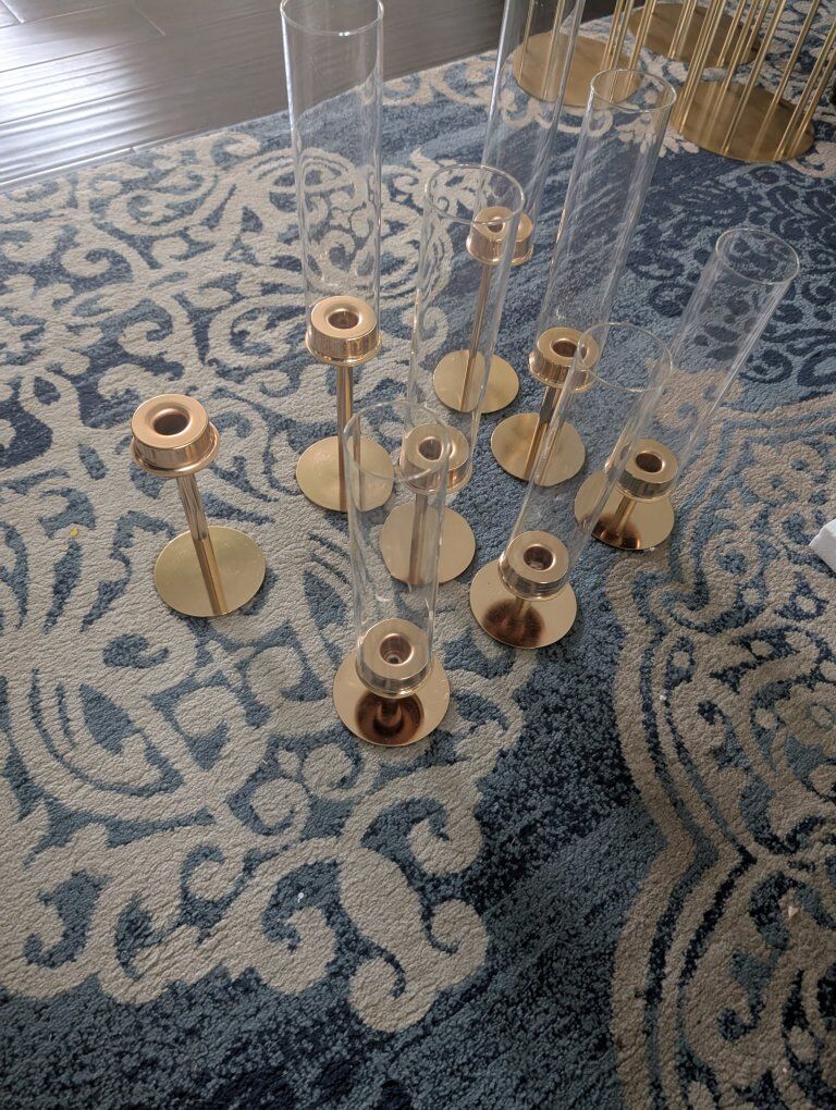 Single armed Rose gold candelabra ( 8 count)